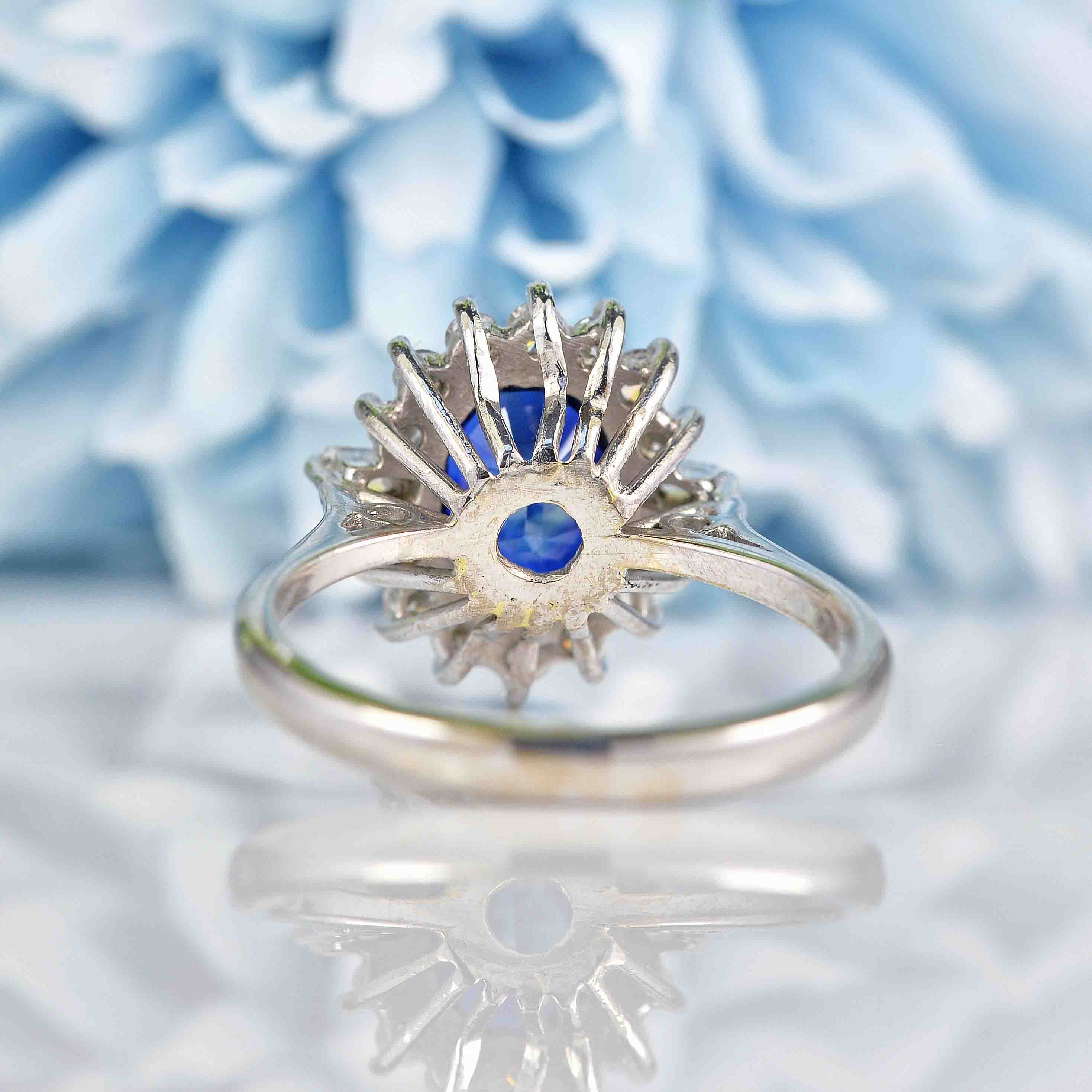 Ellibelle Jewellery Vintage 1970s Sapphire & Diamond 18ct White Gold Cluster Ring