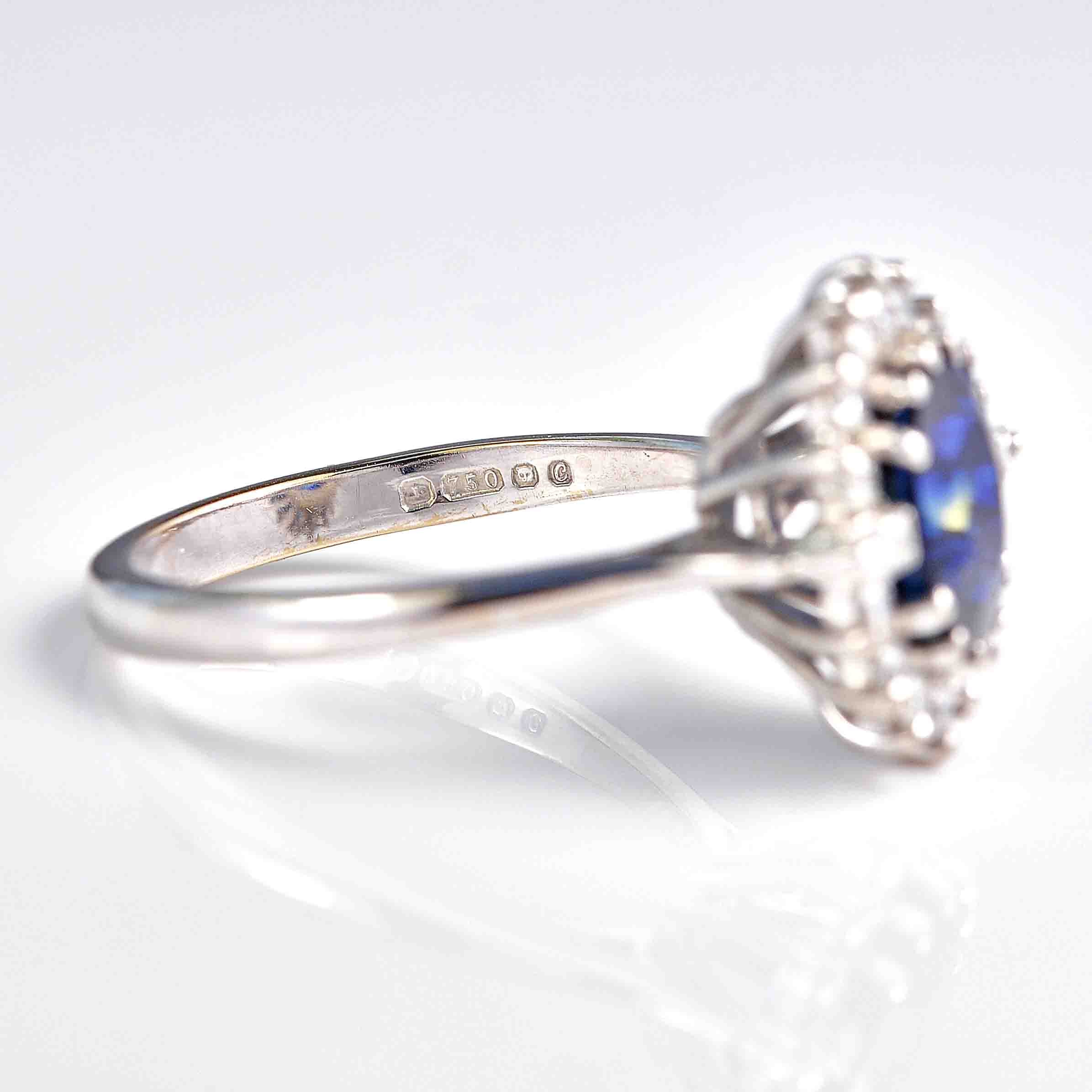 Ellibelle Jewellery Vintage 1970s Sapphire & Diamond 18ct White Gold Cluster Ring