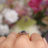 Ellibelle Jewellery Vintage 1970s Sapphire & Diamond Three-Stone Engagement Ring