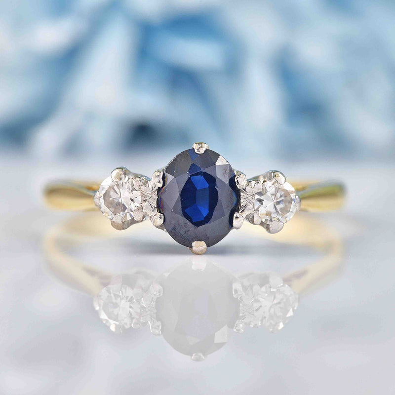 Ellibelle Jewellery Vintage 1970s Sapphire & Diamond Three-Stone Ring (0.75ct)