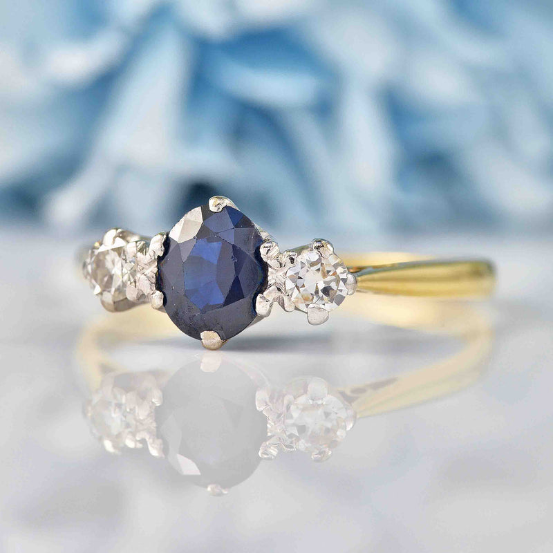 Ellibelle Jewellery Vintage 1970s Sapphire & Diamond Three-Stone Ring (0.75ct)