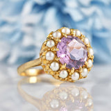 Ellibelle Jewellery Vintage 1971 Amethyst & Pearl Gold Cluster Ring