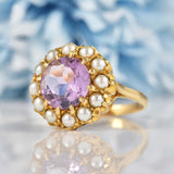 Ellibelle Jewellery Vintage 1971 Amethyst & Pearl Gold Cluster Ring