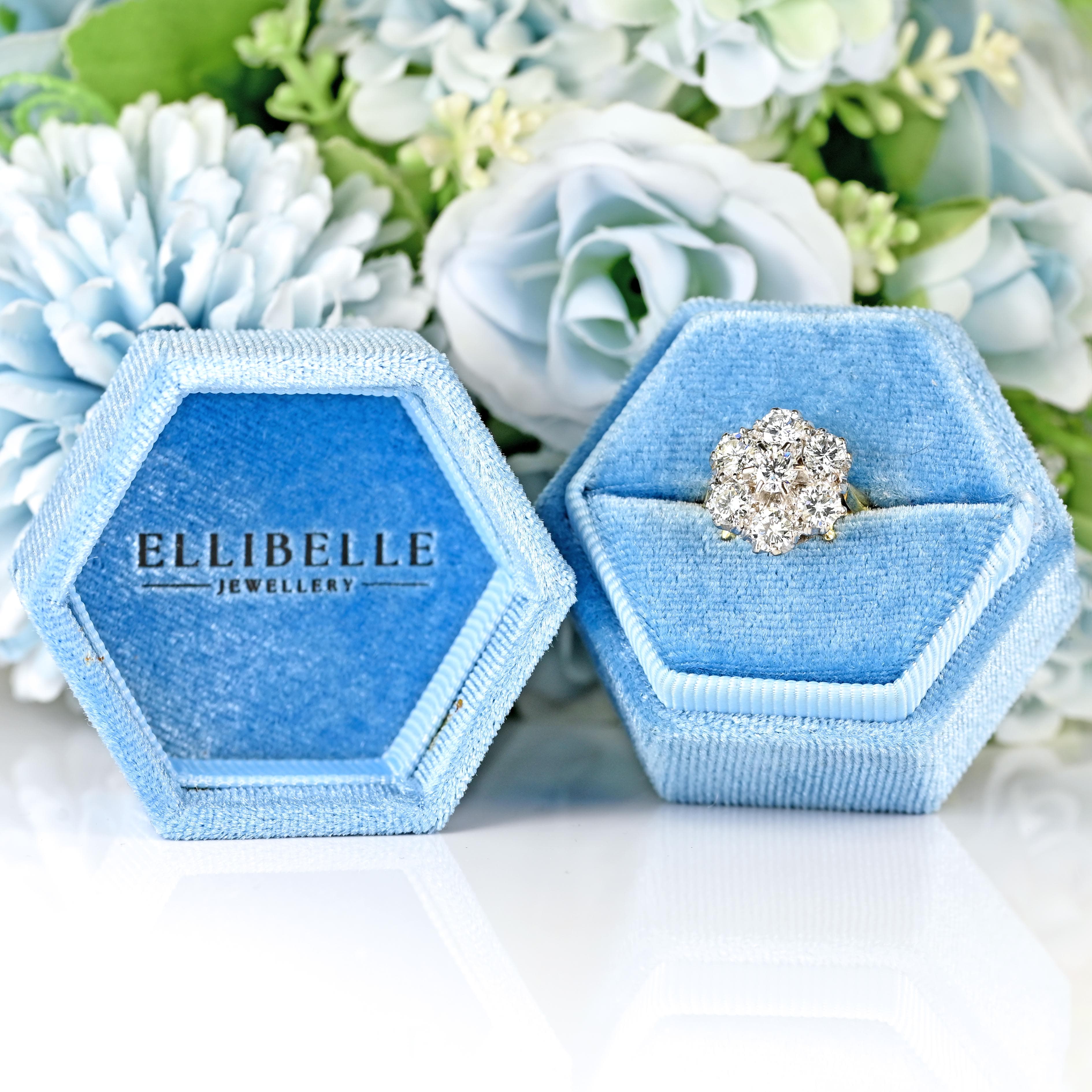 Ellibelle Jewellery Vintage 1971 Diamond 18ct Gold Seven-Stone Daisy Cluster Ring (2.10cts)