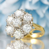Ellibelle Jewellery Vintage 1971 Diamond 18ct Gold Seven-Stone Daisy Cluster Ring (2.10cts)