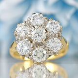 Ellibelle Jewellery Vintage 1971 Diamond 18ct Gold Seven-Stone Daisy Cluster Ring (2.10cts)