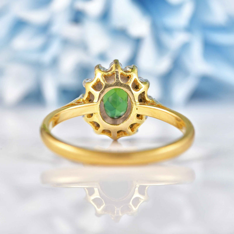 Ellibelle Jewellery Vintage 1971 Green Tourmaline & Diamond Gold Cluster Ring