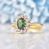 Ellibelle Jewellery Vintage 1971 Green Tourmaline & Diamond Gold Cluster Ring