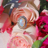 Ellibelle Jewellery Vintage 1971 Natural Australian Opal & Diamond 18ct Gold Oval Cluster Ring