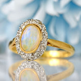Ellibelle Jewellery Vintage 1971 Natural Australian Opal & Diamond 18ct Gold Oval Cluster Ring