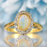 Ellibelle Jewellery Vintage 1971 Natural Australian Opal & Diamond 18ct Gold Oval Cluster Ring