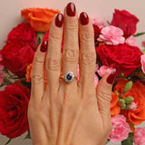 Ellibelle Jewellery Vintage 1971 Sapphire & Diamond 18ct Gold Cluster Ring