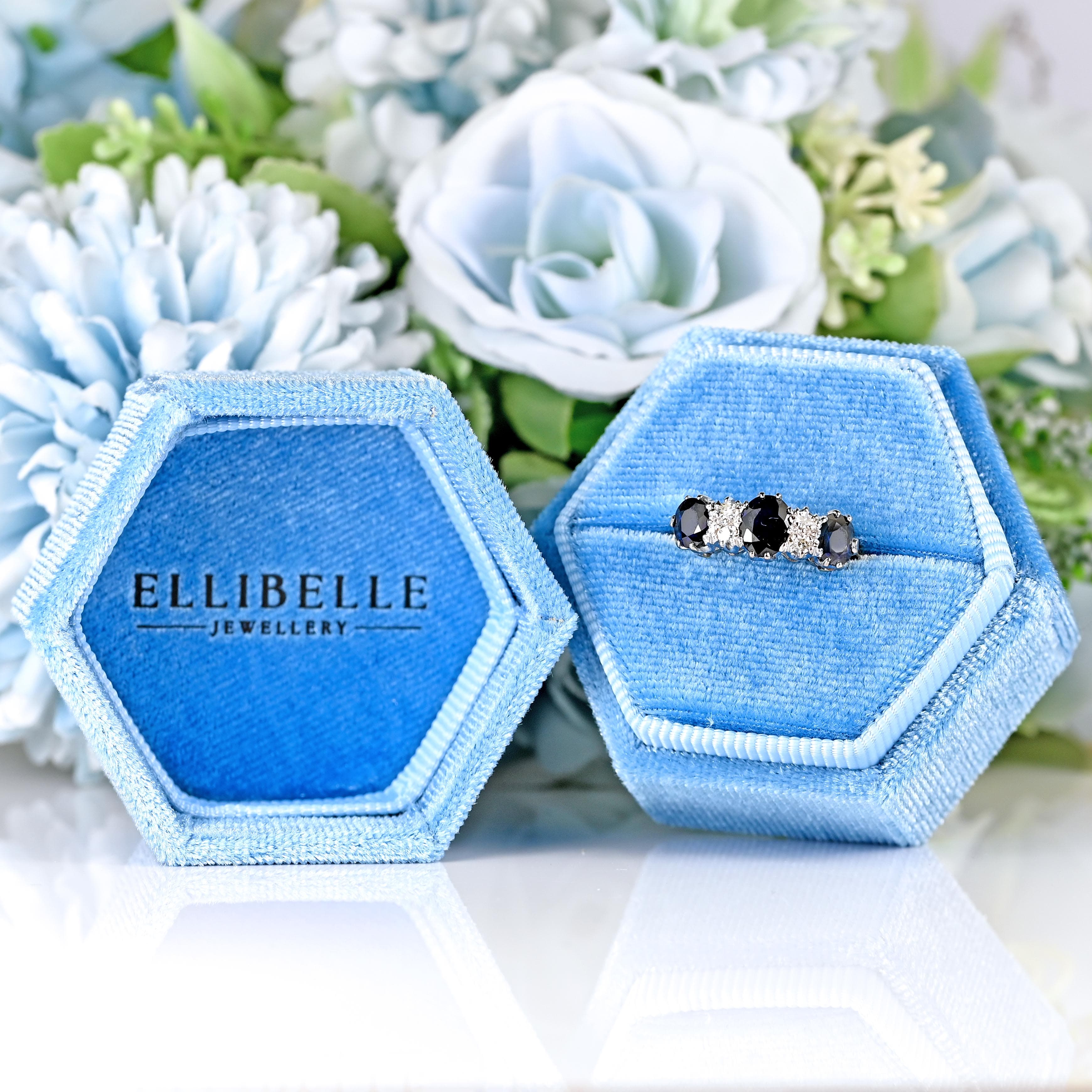 Ellibelle Jewellery Vintage 1971 Sapphire & Diamond 18ct Gold Seven-Stone Ring