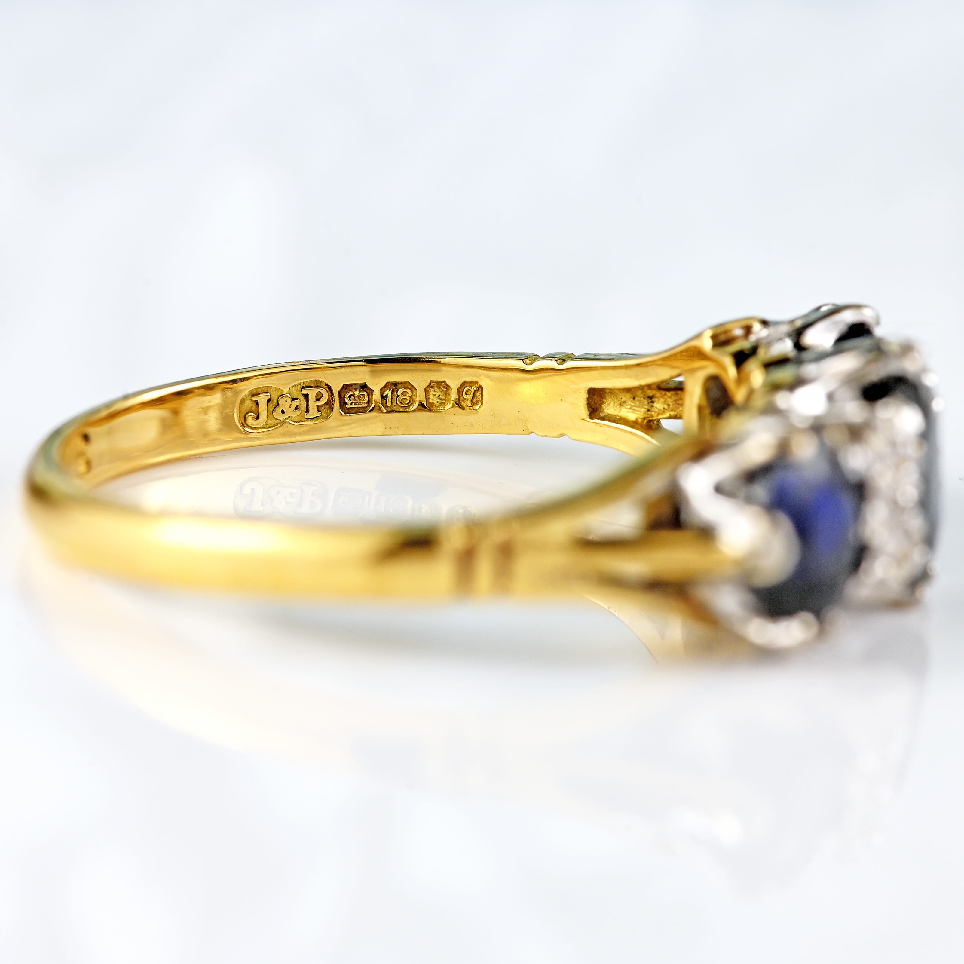 Ellibelle Jewellery Vintage 1971 Sapphire & Diamond 18ct Gold Seven-Stone Ring