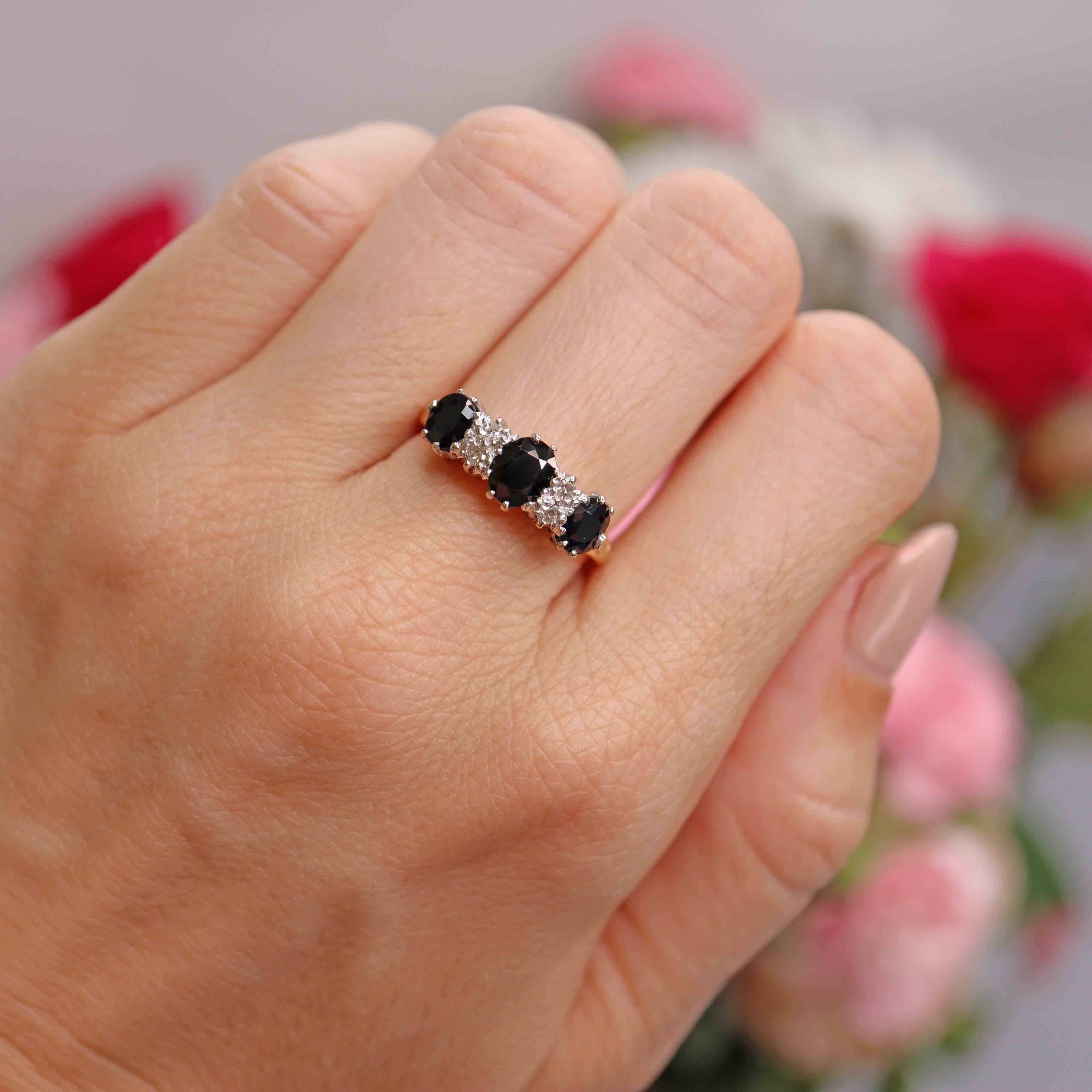 Ellibelle Jewellery Vintage 1971 Sapphire & Diamond 18ct Gold Seven-Stone Ring