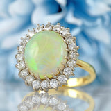 Ellibelle Jewellery Vintage 1972 Opal & Diamond 18ct Gold Oval Cluster Ring