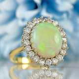 Ellibelle Jewellery Vintage 1972 Opal & Diamond 18ct Gold Oval Cluster Ring