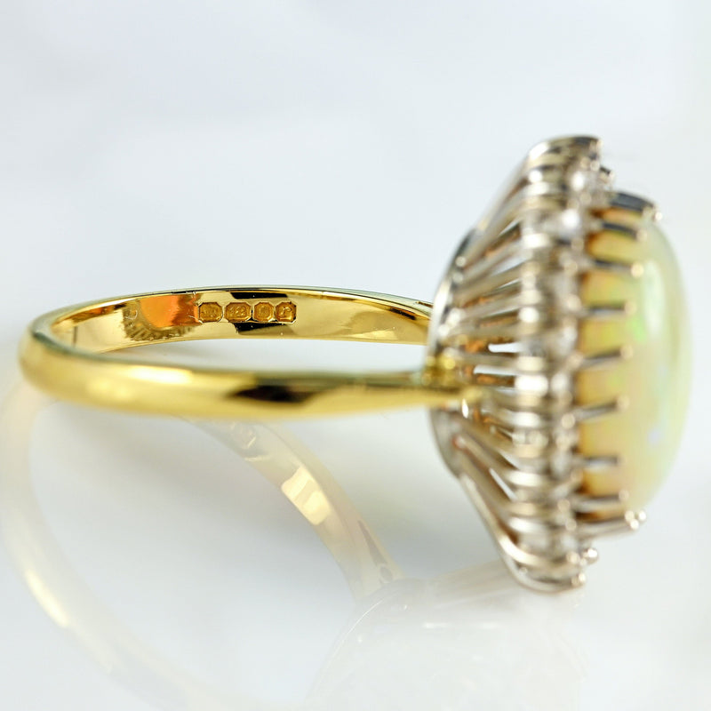 Ellibelle Jewellery Vintage 1972 Opal & Diamond 18ct Gold Oval Cluster Ring
