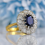 Ellibelle Jewellery Vintage 1972 Sapphire & Diamond 18ct Gold Cluster Engagement Ring