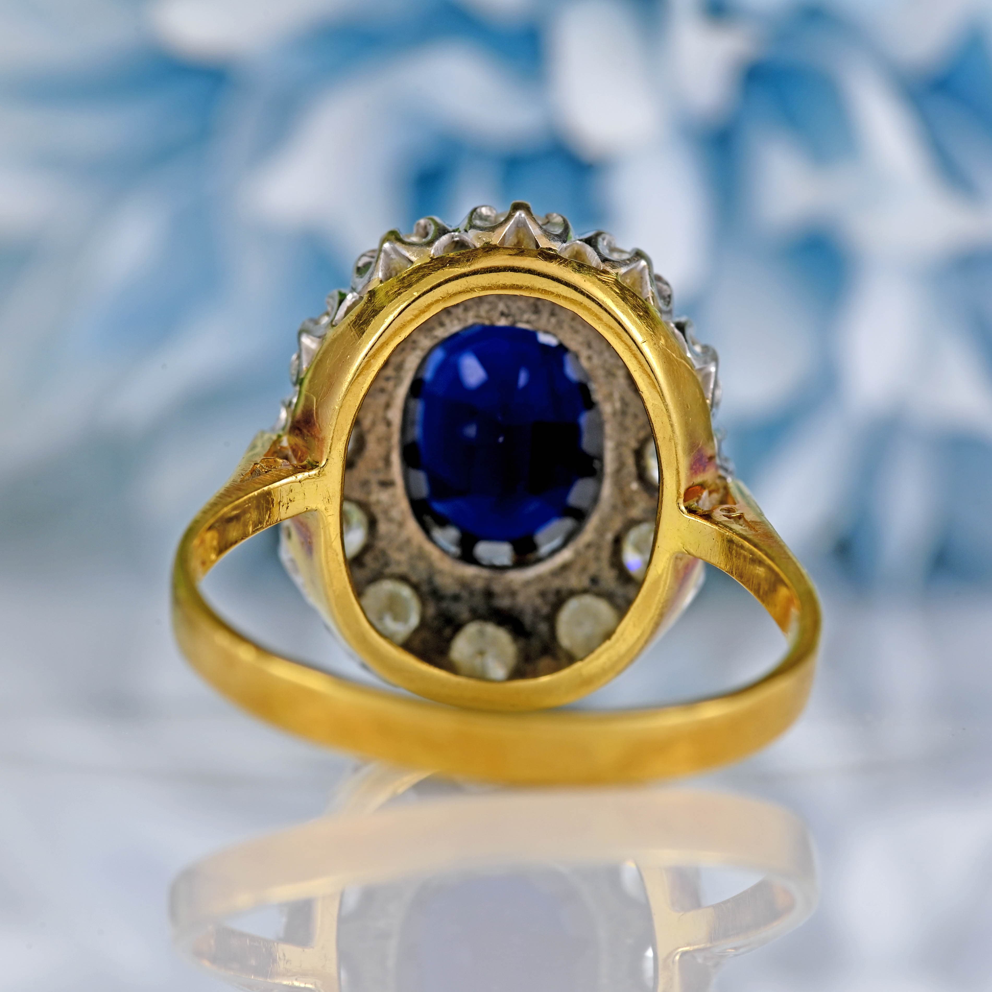 Ellibelle Jewellery Vintage 1972 Sapphire & Diamond 18ct Gold Cluster Engagement Ring