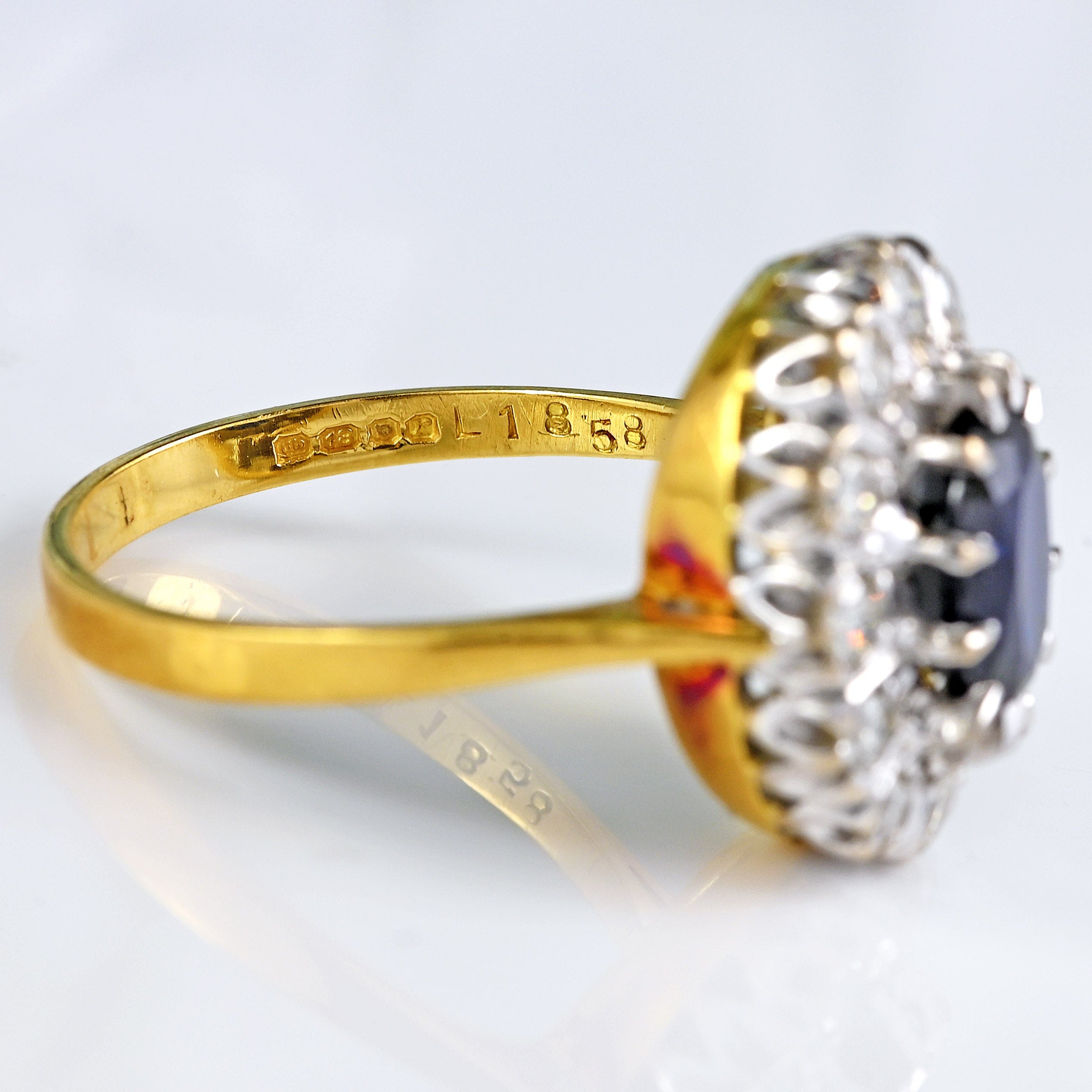 Ellibelle Jewellery Vintage 1972 Sapphire & Diamond 18ct Gold Cluster Engagement Ring