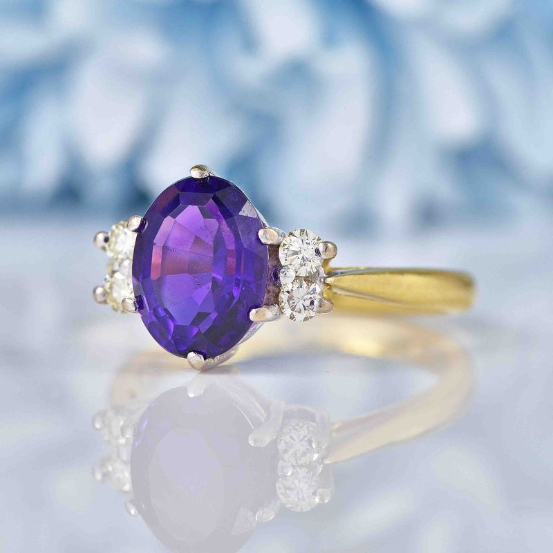 Ellibelle Jewellery Vintage 1973 Amethyst & Diamond 18ct Gold Ring