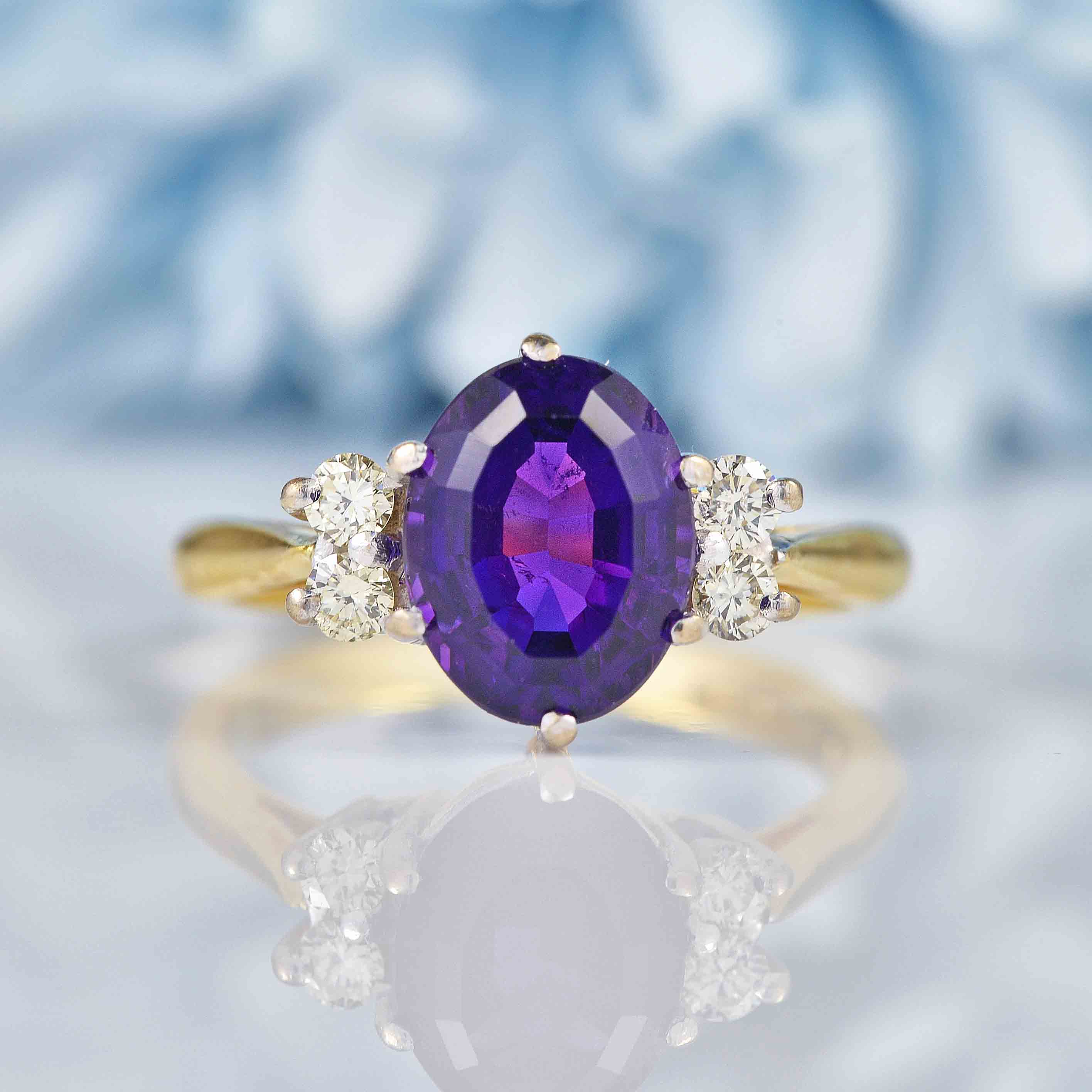 Ellibelle Jewellery Vintage 1973 Amethyst & Diamond 18ct Gold Ring