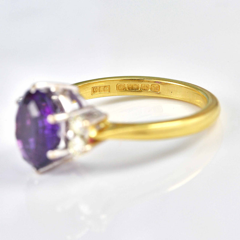 Ellibelle Jewellery Vintage 1973 Amethyst & Diamond 18ct Gold Ring