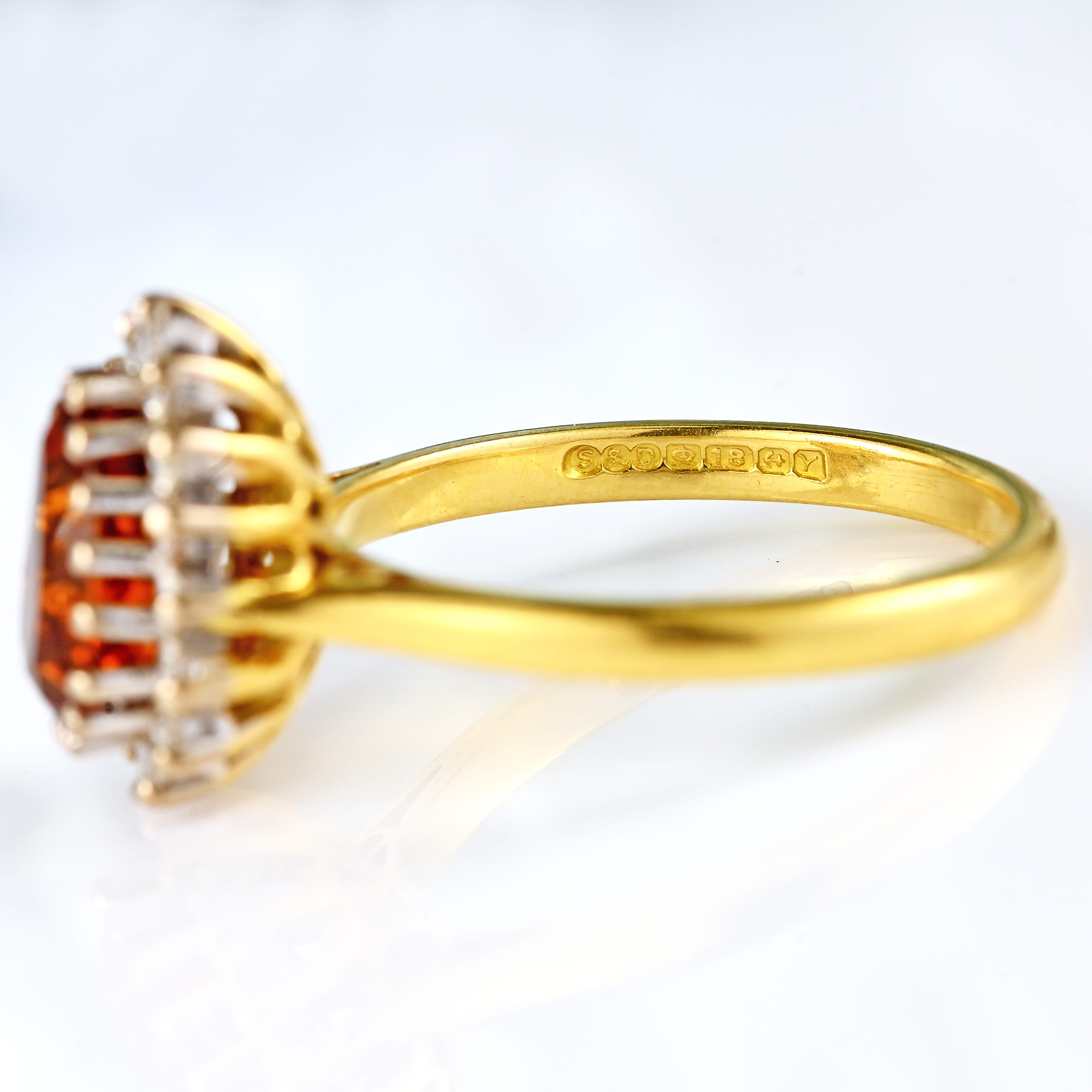 Ellibelle Jewellery Vintage 1973 Madeira Citrine & Diamond 18ct Gold Pear Cluster Ring