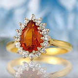 Ellibelle Jewellery Vintage 1973 Madeira Citrine & Diamond 18ct Gold Pear Cluster Ring