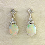 Ellibelle Jewellery Vintage 1973 Opal & Diamond 18ct White Gold Drop Earrings by Cropp and Farr