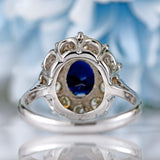 Ellibelle Jewellery Vintage 1973 Sapphire & Diamond 18ct White Gold Cluster Engagement Ring