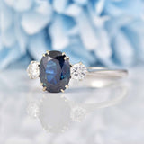 Ellibelle Jewellery Vintage 1973 Sapphire & Diamond White Gold Three-Stone Engagement Ring