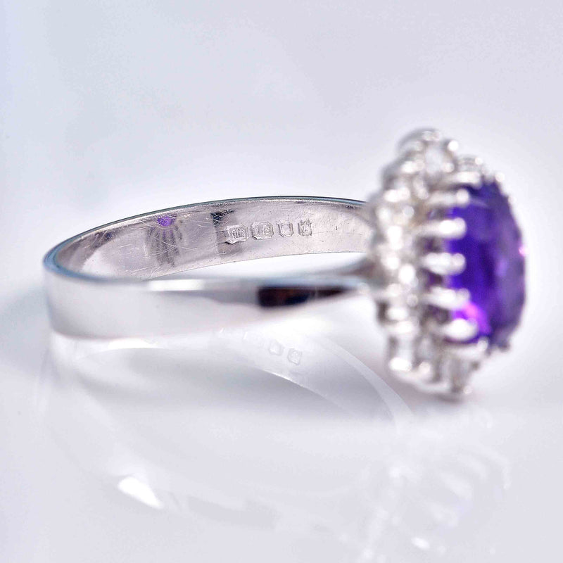 Ellibelle Jewellery Vintage 1974 Amethyst & Diamond 18ct White Gold Cluster Ring