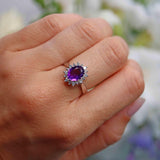 Ellibelle Jewellery Vintage 1974 Amethyst & Diamond 18ct White Gold Cluster Ring