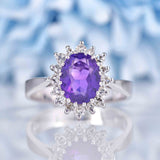 Ellibelle Jewellery Vintage 1974 Amethyst & Diamond 18ct White Gold Cluster Ring