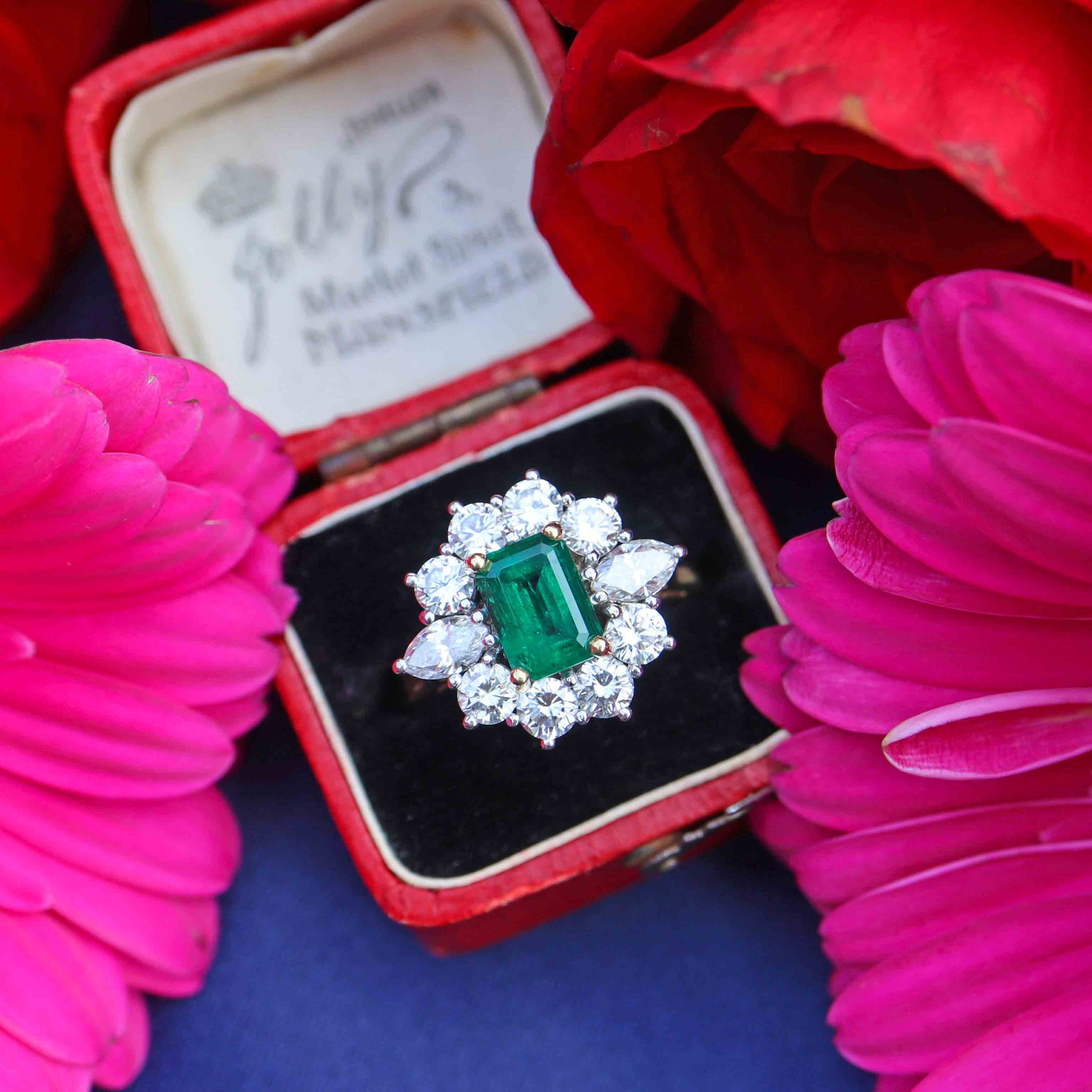 Ellibelle Jewellery Vintage 1974 Emerald & Diamond 18ct Gold Cluster Ring By Cropp & Farr