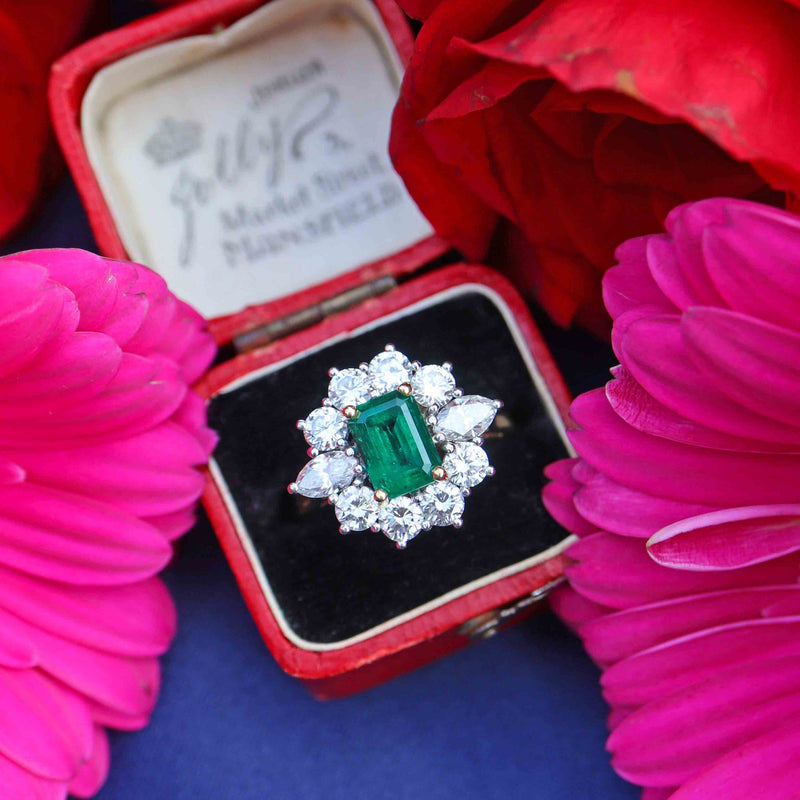 Ellibelle Jewellery Vintage 1974 Emerald & Diamond 18ct Gold Cluster Ring By Cropp & Farr