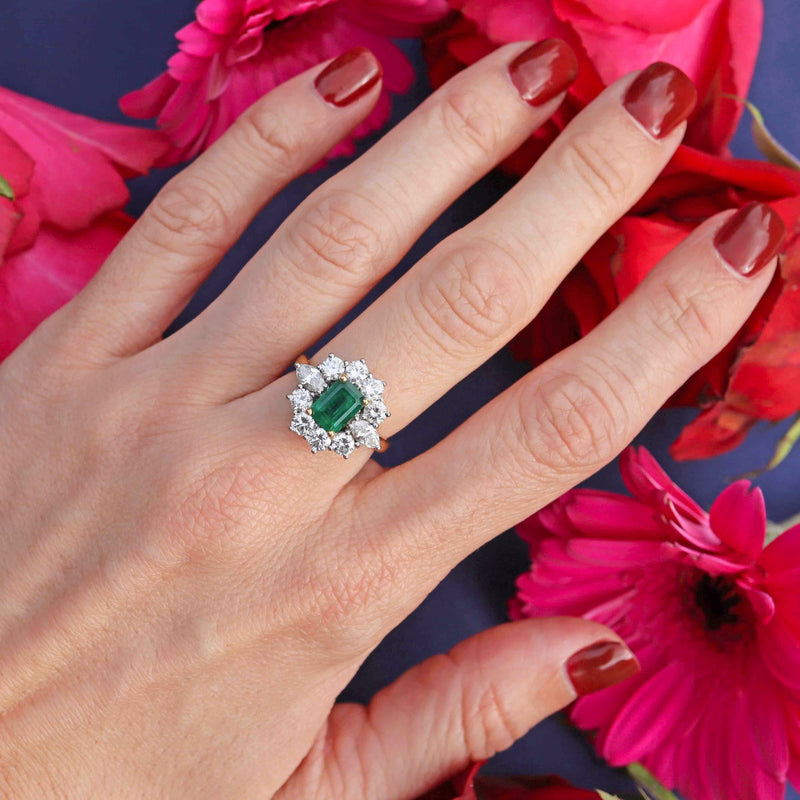 Ellibelle Jewellery Vintage 1974 Emerald & Diamond 18ct Gold Cluster Ring By Cropp & Farr