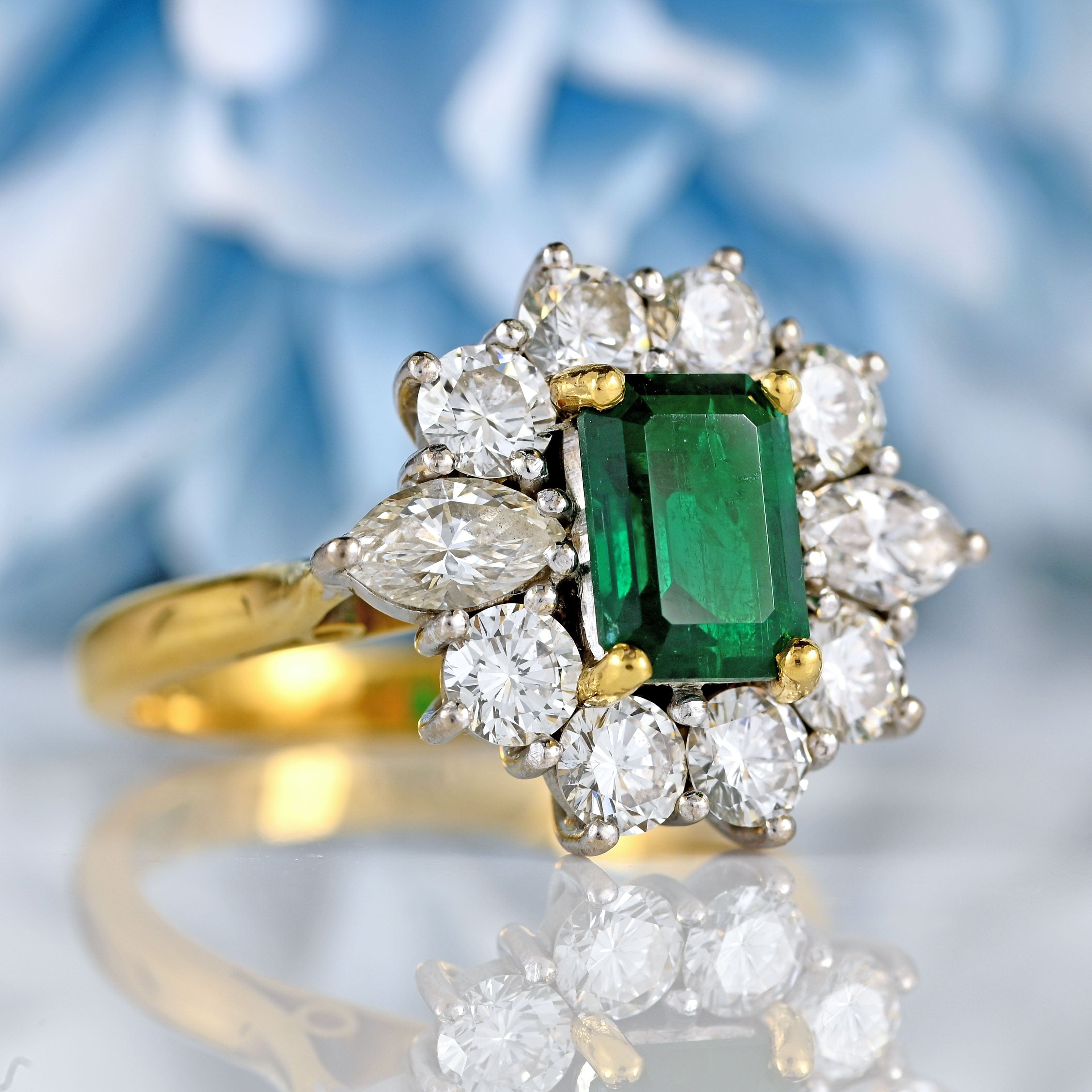 Ellibelle Jewellery Vintage 1974 Emerald & Diamond 18ct Gold Cluster Ring By Cropp & Farr