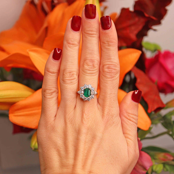 Ellibelle Jewellery Vintage 1974 Emerald & Diamond 18ct Gold Cluster Ring By Cropp & Farr