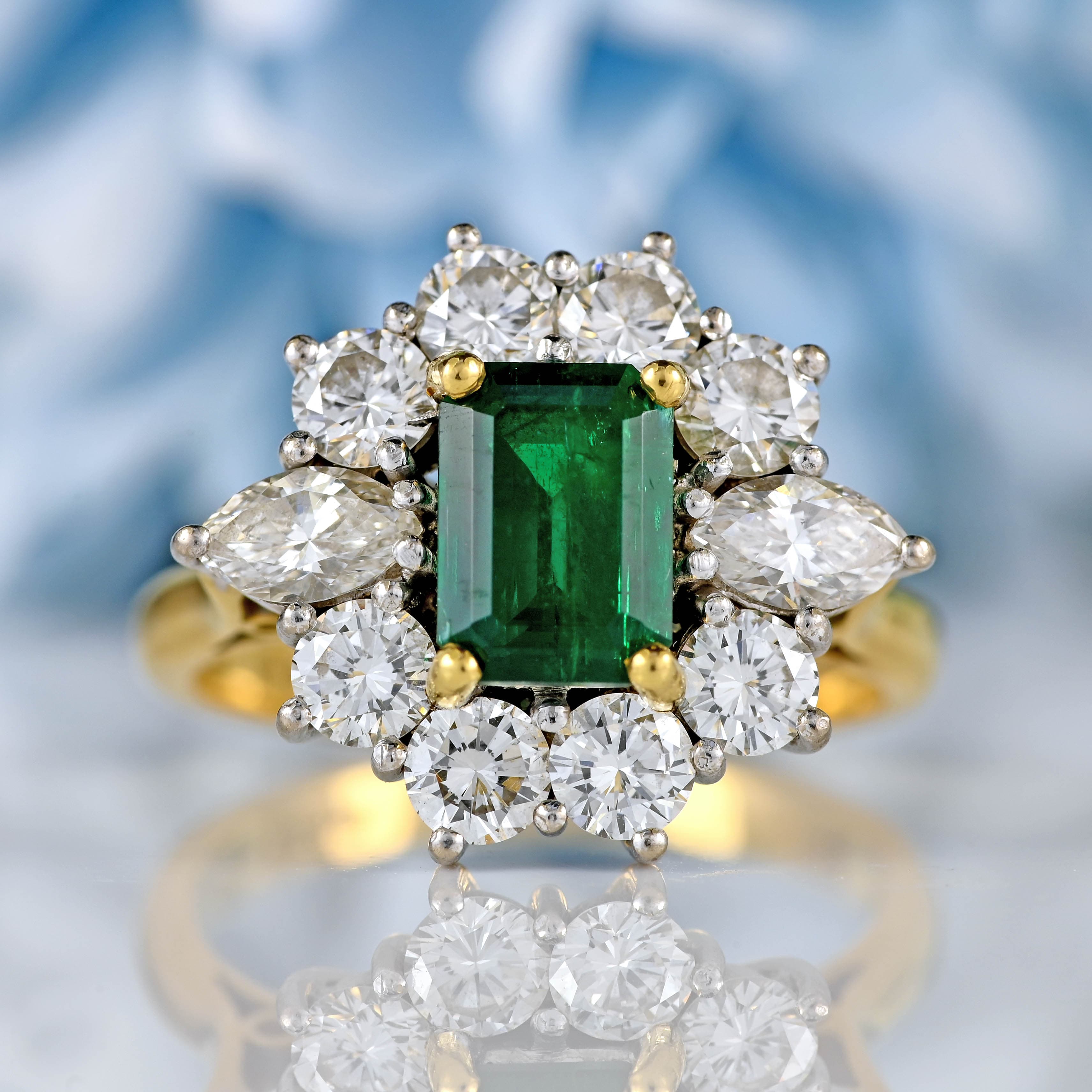 Ellibelle Jewellery Vintage 1974 Emerald & Diamond 18ct Gold Cluster Ring By Cropp & Farr