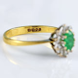 Ellibelle Jewellery Vintage 1974 Emerald & Diamond 18ct Gold Oval Cluster Ring