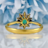 Ellibelle Jewellery Vintage 1974 Emerald & Diamond 18ct Gold Oval Cluster Ring