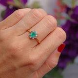Ellibelle Jewellery Vintage 1974 Emerald & Diamond 18ct Gold Oval Cluster Ring