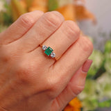 Ellibelle Jewellery Vintage 1974 Emerald & Diamond 18ct Gold Three-Stone Engagement Ring