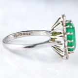 Ellibelle Jewellery Vintage 1974 Emerald & Diamond 18ct White Gold Cluster Engagement Ring