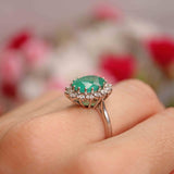 Ellibelle Jewellery Vintage 1974 Emerald & Diamond 18ct White Gold Cluster Engagement Ring