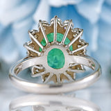 Ellibelle Jewellery Vintage 1974 Emerald & Diamond 18ct White Gold Cluster Engagement Ring