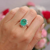 Ellibelle Jewellery Vintage 1974 Emerald & Diamond 18ct White Gold Cluster Engagement Ring